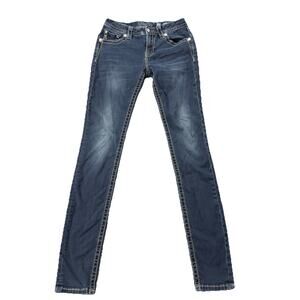 Miss Me Womens Standard Skinny Jeans Dark Wash Embroidered Flap Pockets 27 Y2K